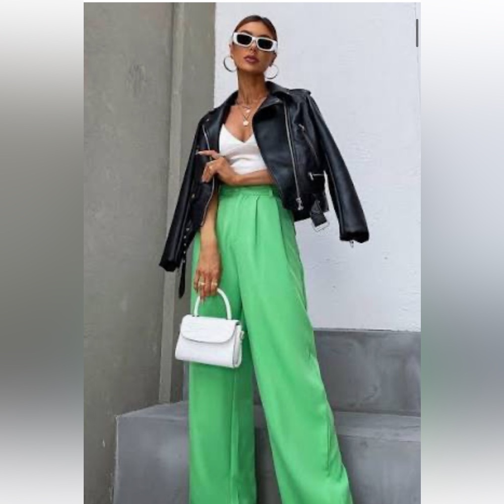 Alice + Olivia Dylan High Waist Wide-Leg Pants – Jade Green Size 4